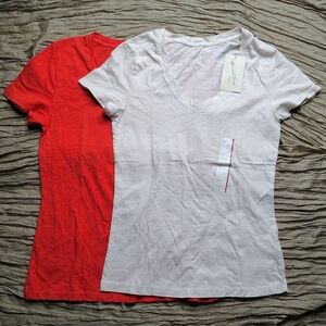 Lot 2 Universal Thread Women's Beige/Orange V Neck Basic Top Tees Sz XS Cotton